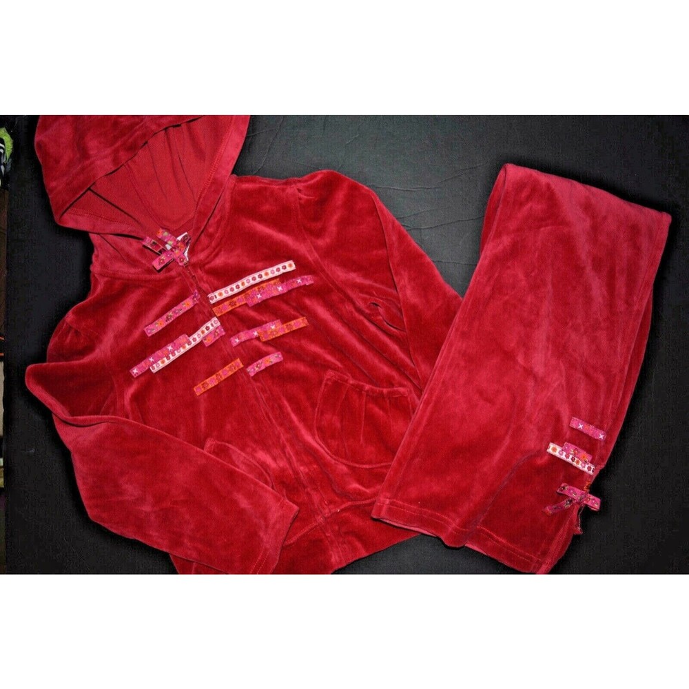 EUC VTG GYMBOREE PERUVIAN DOLL 4 PC LOT RED VELOUR JOGGING SUIT 2 CLIPS SIZE 5